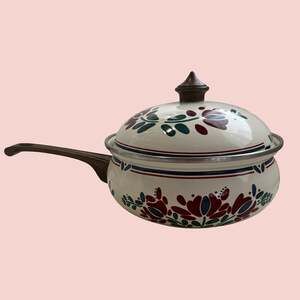Vintage 1982 Asta Enamelware Saucepan with Lid, Floral Design